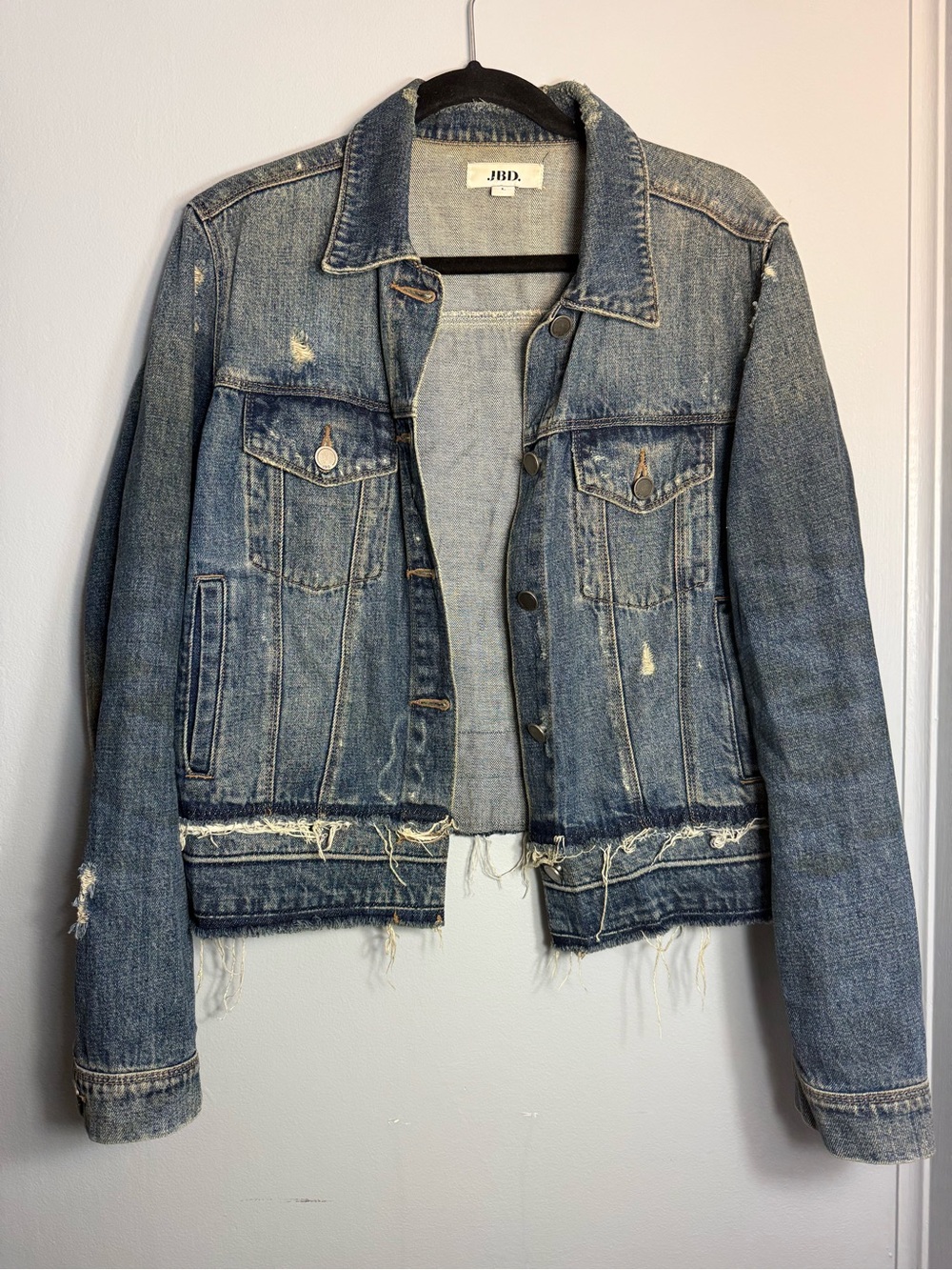 37. Just Black Denim Vintage-Wash Distressed Blue Denim Jacket